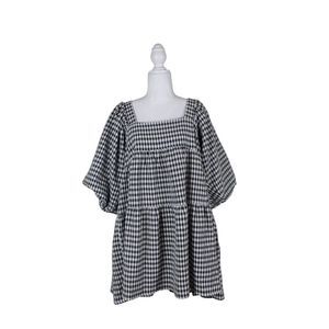 SNDYS Gingham Puff Sleeve Cottagecore Tiered Smock Dress Size 6